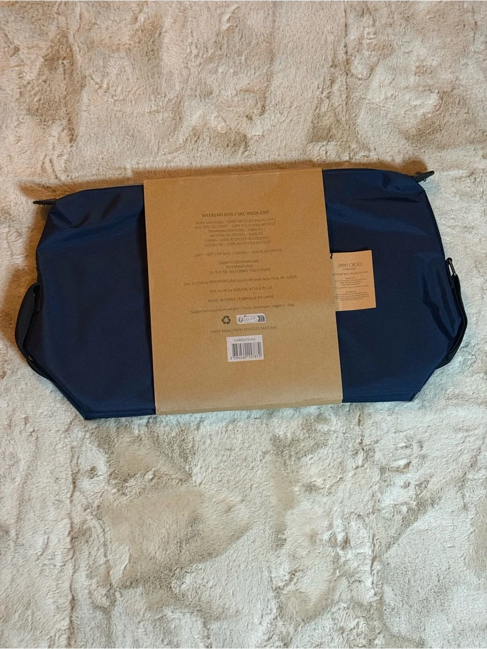 💼 NWT Jimmy Choo Parfums Navy Blue Nylon Weekender Travel Duffle Bag